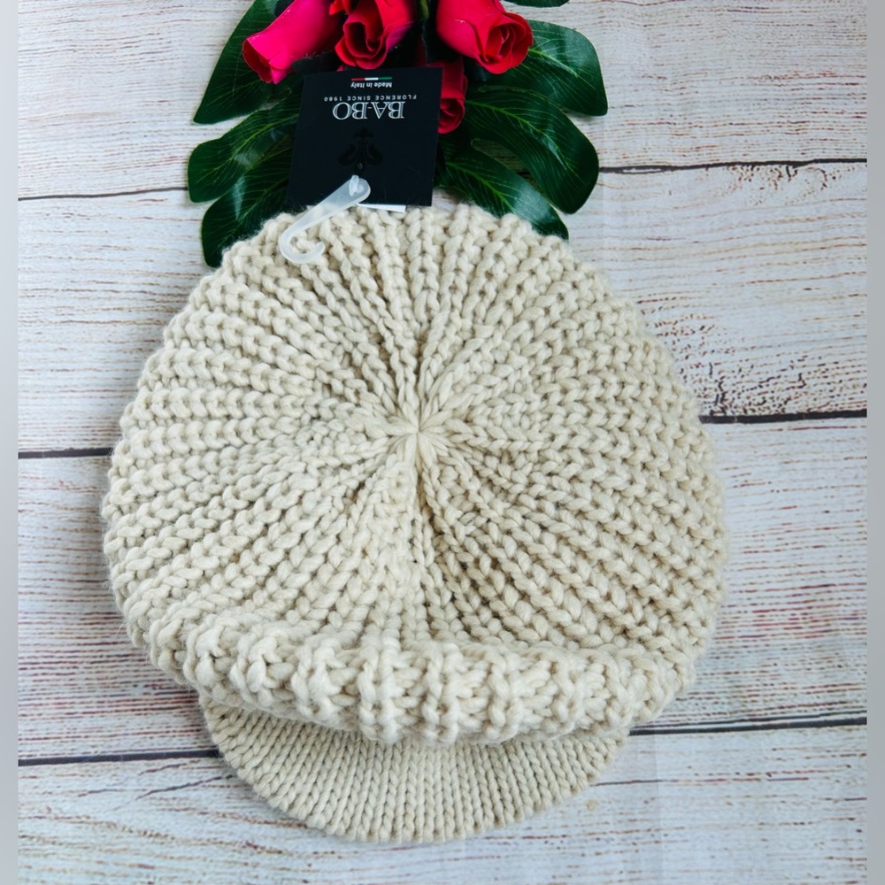 BA-BO Florence Women’s Beige Brim Knit Beret Hat One Size NWT
